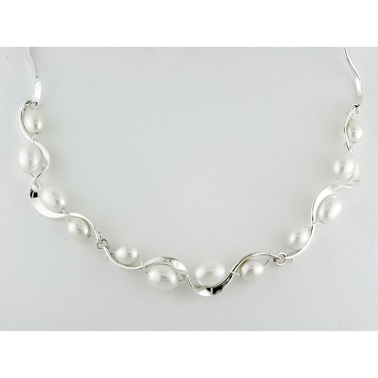 Sterling Silver Pearl Ruffle Necklace