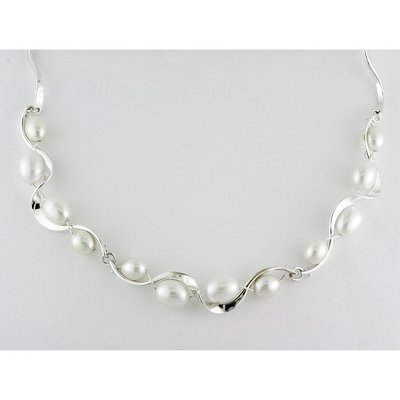 Sterling Silver Pearl Ruffle Necklace