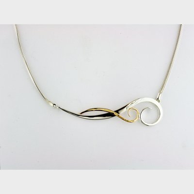 14K Yellow Gold and Sterling Silver Crashing Wave Necklace