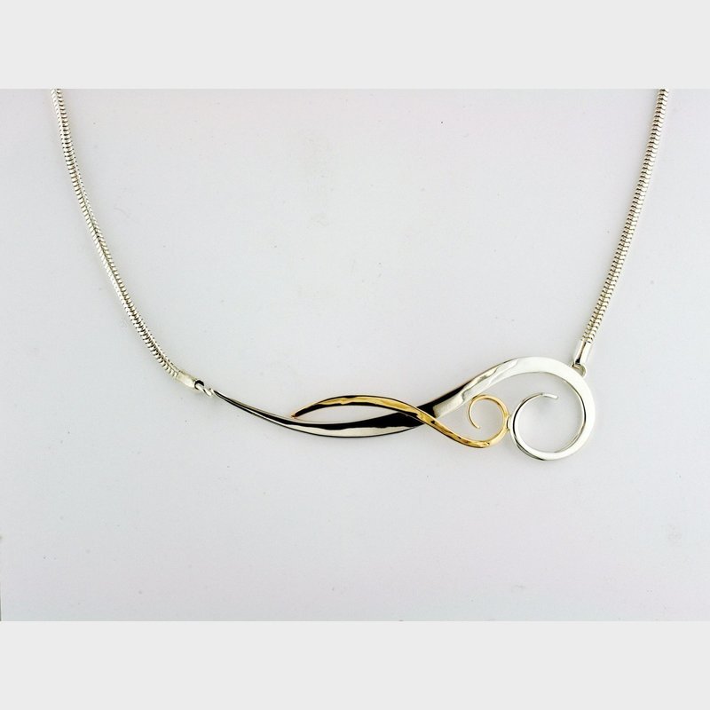 14K Yellow Gold and Sterling Silver Crashing Wave Necklace