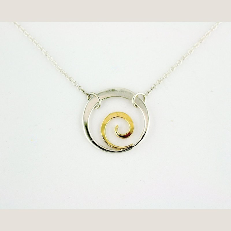 14K Yellow Gold and Sterling Silver Little Two-Tone Spiral Necklace