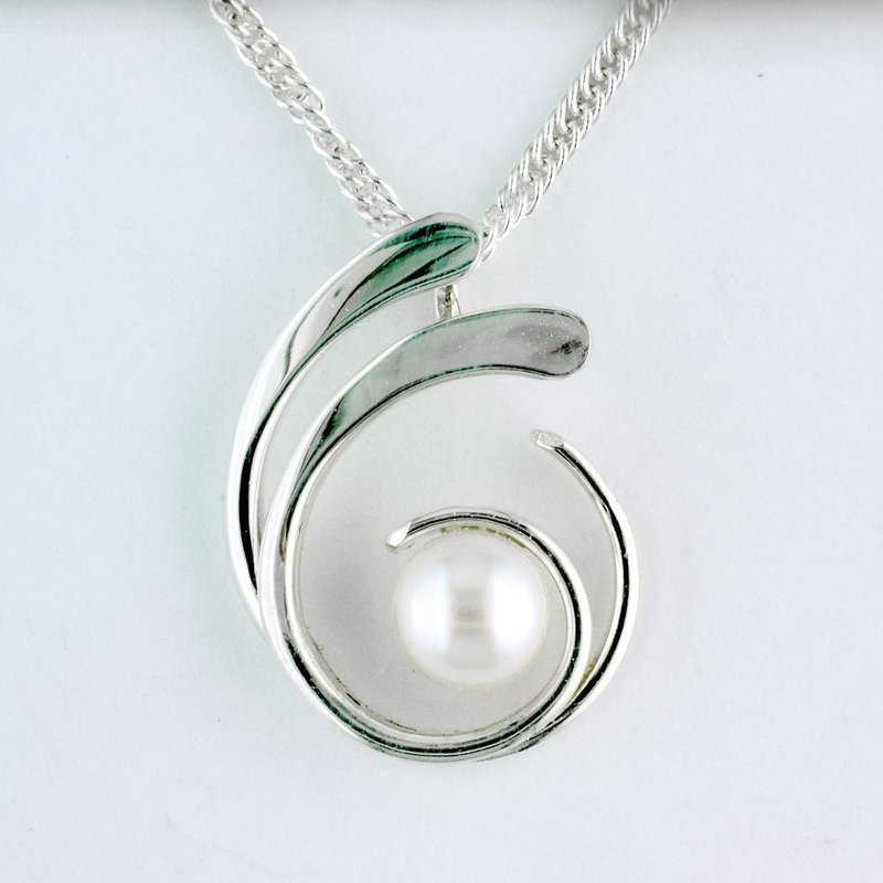 Sterling Silver Pearl Four Curl Pendant