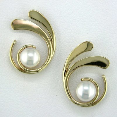 14K Yellow Gold Pearl Four Curl Earrings