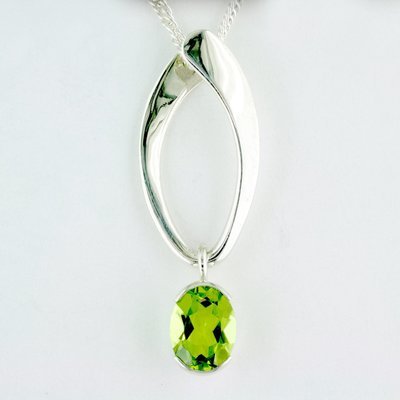 Sterling Silver Peridot Oval Hoop Pendant