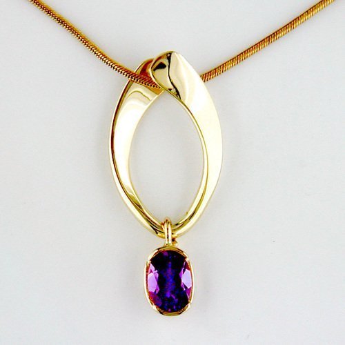 14K Yellow Gold Amethyst Oval Hoop Pendant - Small