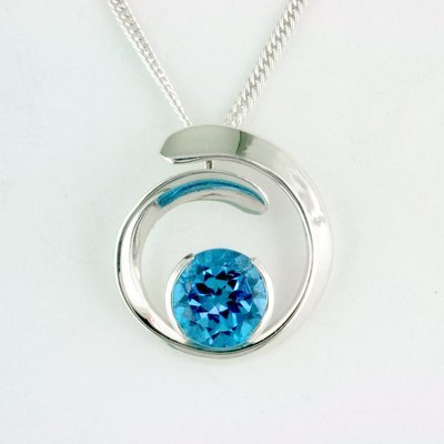Sterling Silver Blue Topaz Overlap Curl Pendant