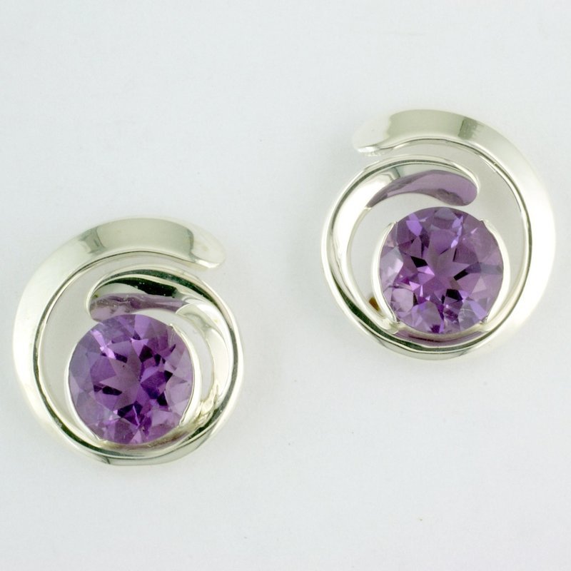 Sterling Silver Amethyst Overlap Curl Earrings