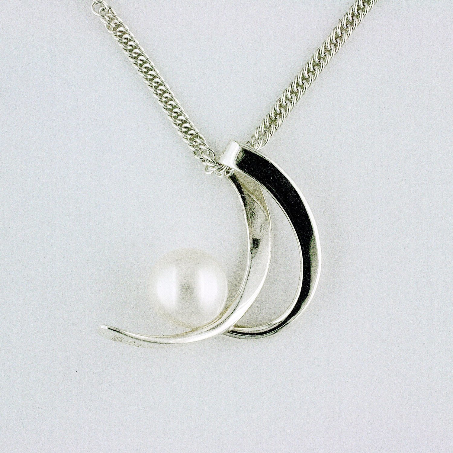 Sterling Silver Pearl Crescent Pendant