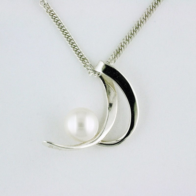Sterling Silver Pearl Crescent Pendant