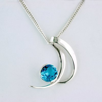 Sterling Silver Blue Topaz Crescent Pendant