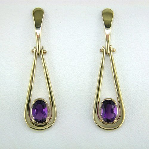 14K Yellow Gold Amethyst Swinging Teardrop Earrings
