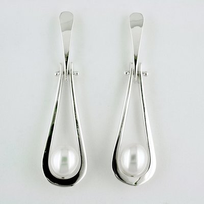 Sterling Silver Pearl Swinging Teardrop Earrings