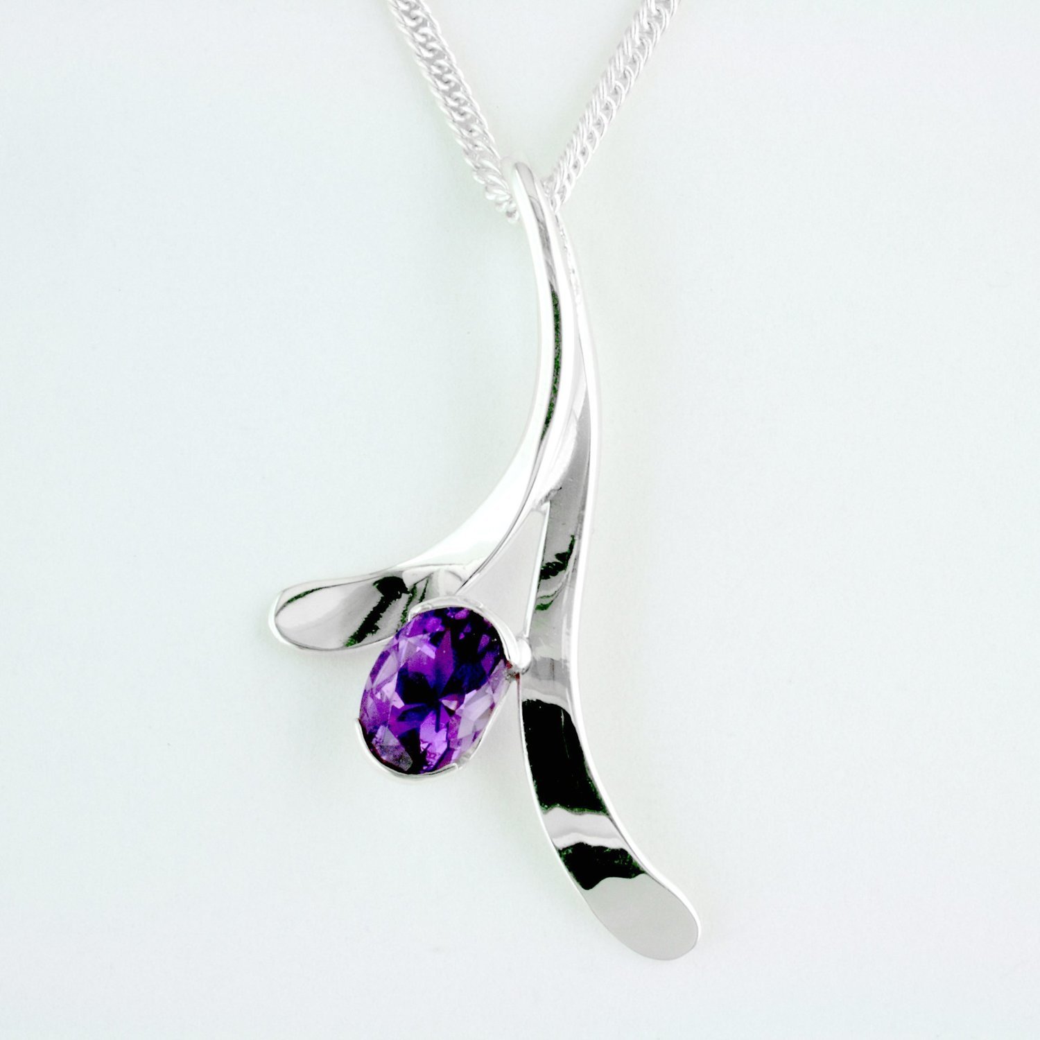 Sterling Silver Amethyst Leaf Pendant