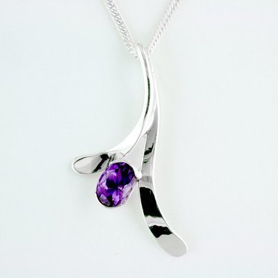 Sterling Silver Amethyst Leaf Pendant