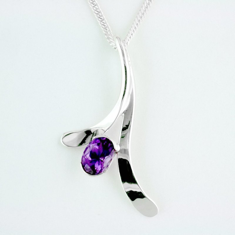 Sterling Silver Amethyst Leaf Pendant