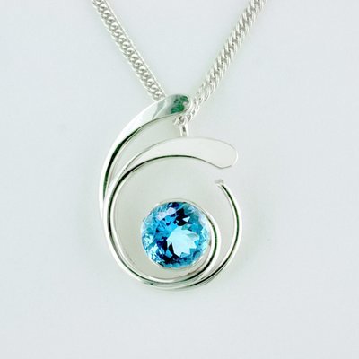 Sterling Silver Blue Topaz Four Curl Pendant
