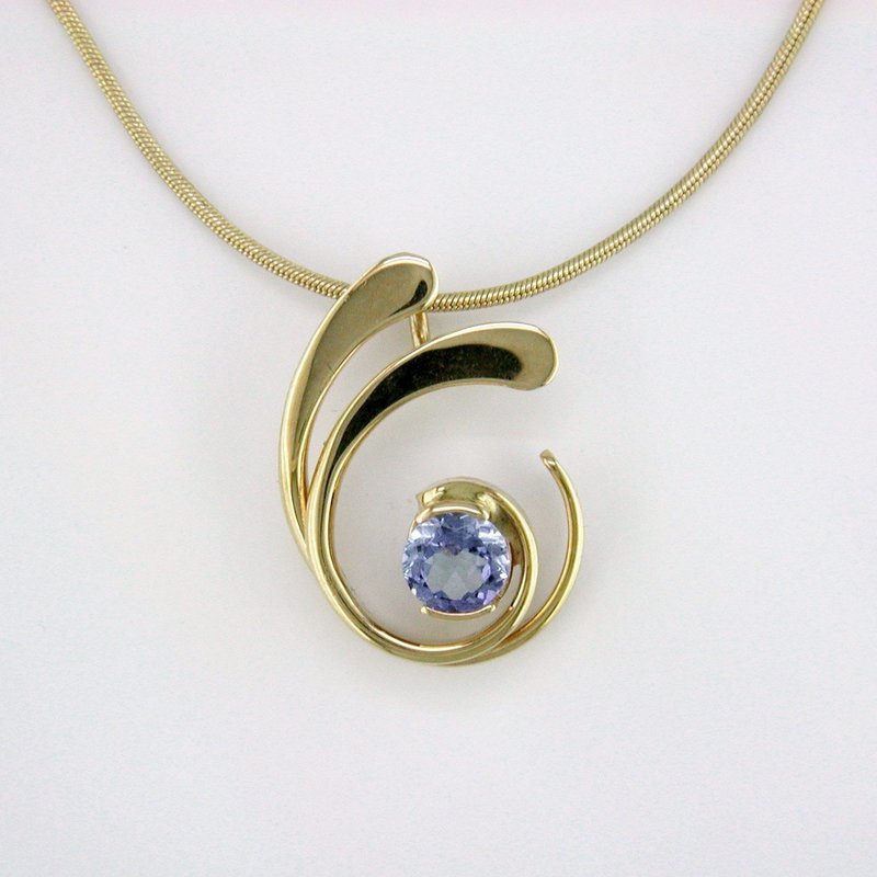 14K Yellow Gold Tanzanite Four Curl Pendant