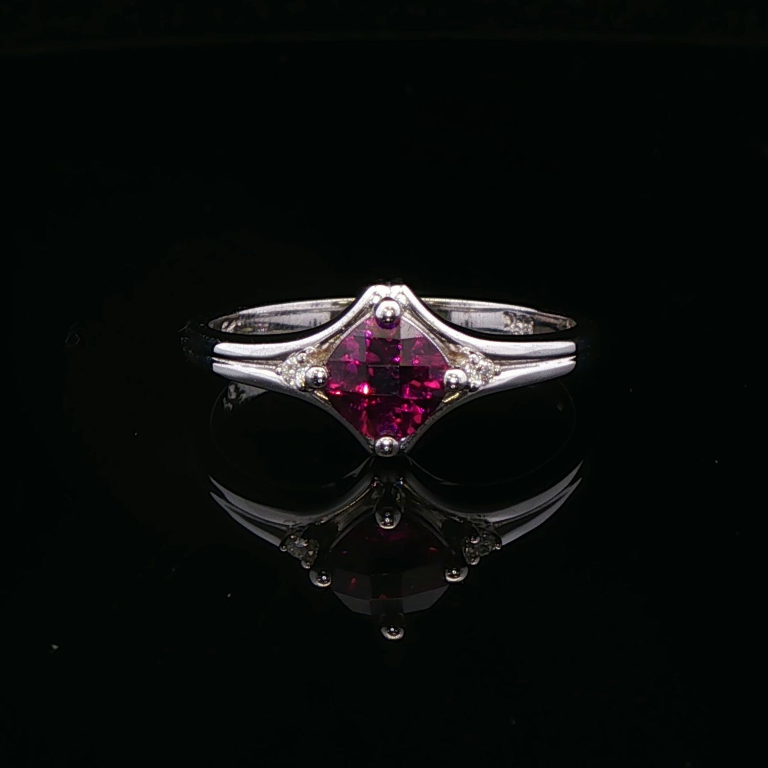 14K White Gold Rhodolite Garnet Ring