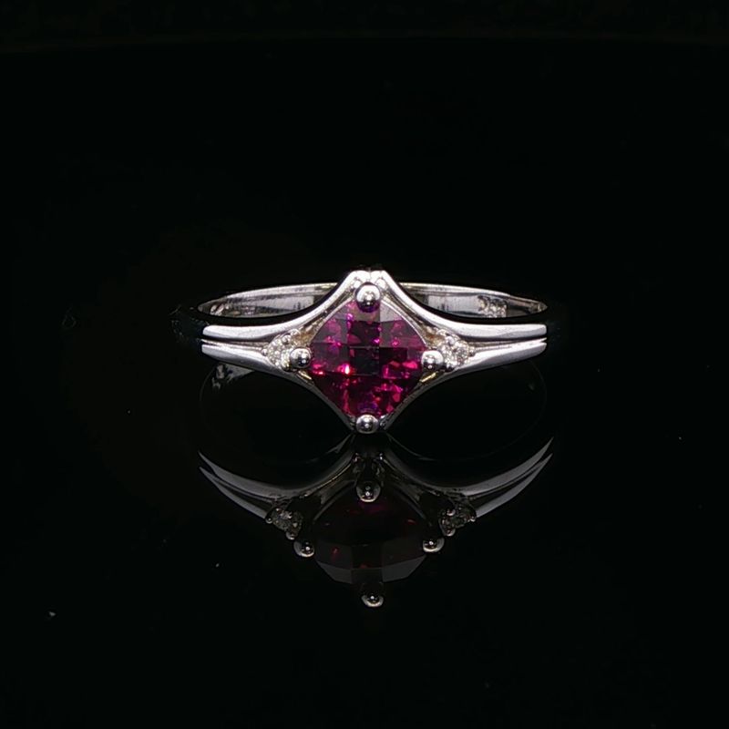 14K White Gold Rhodolite Garnet Ring