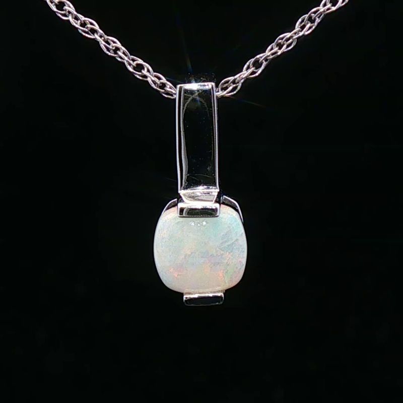 14K White Gold White Opal Pendant