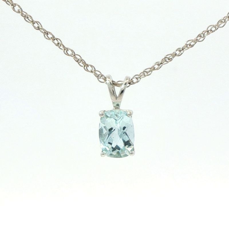14K White Gold  Aquamarine Pendant Necklace
