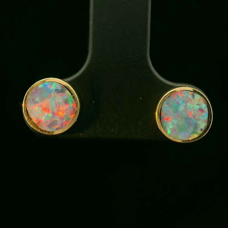 14K Yellow Gold Black Opal Round Bezel Earrings