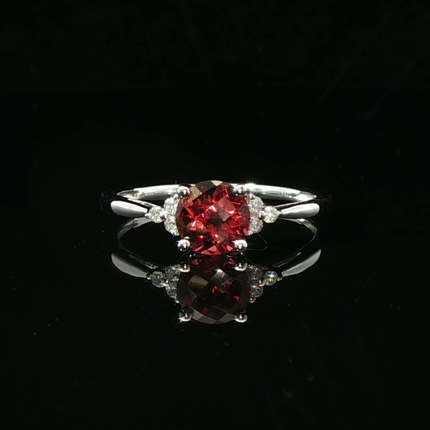 14K White Gold Garnet and Diamond Ring