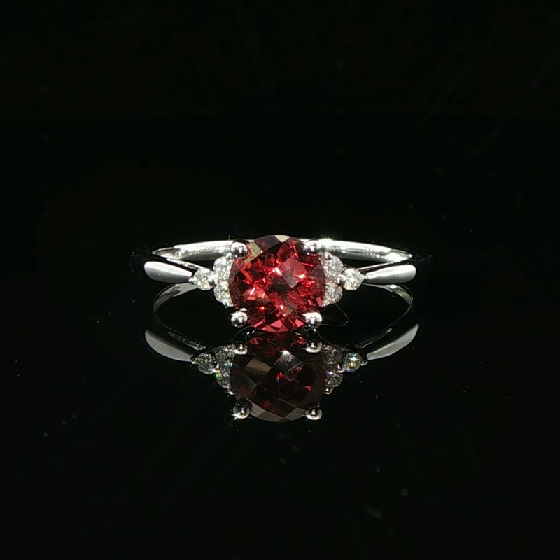14K White Gold Garnet and Diamond Ring