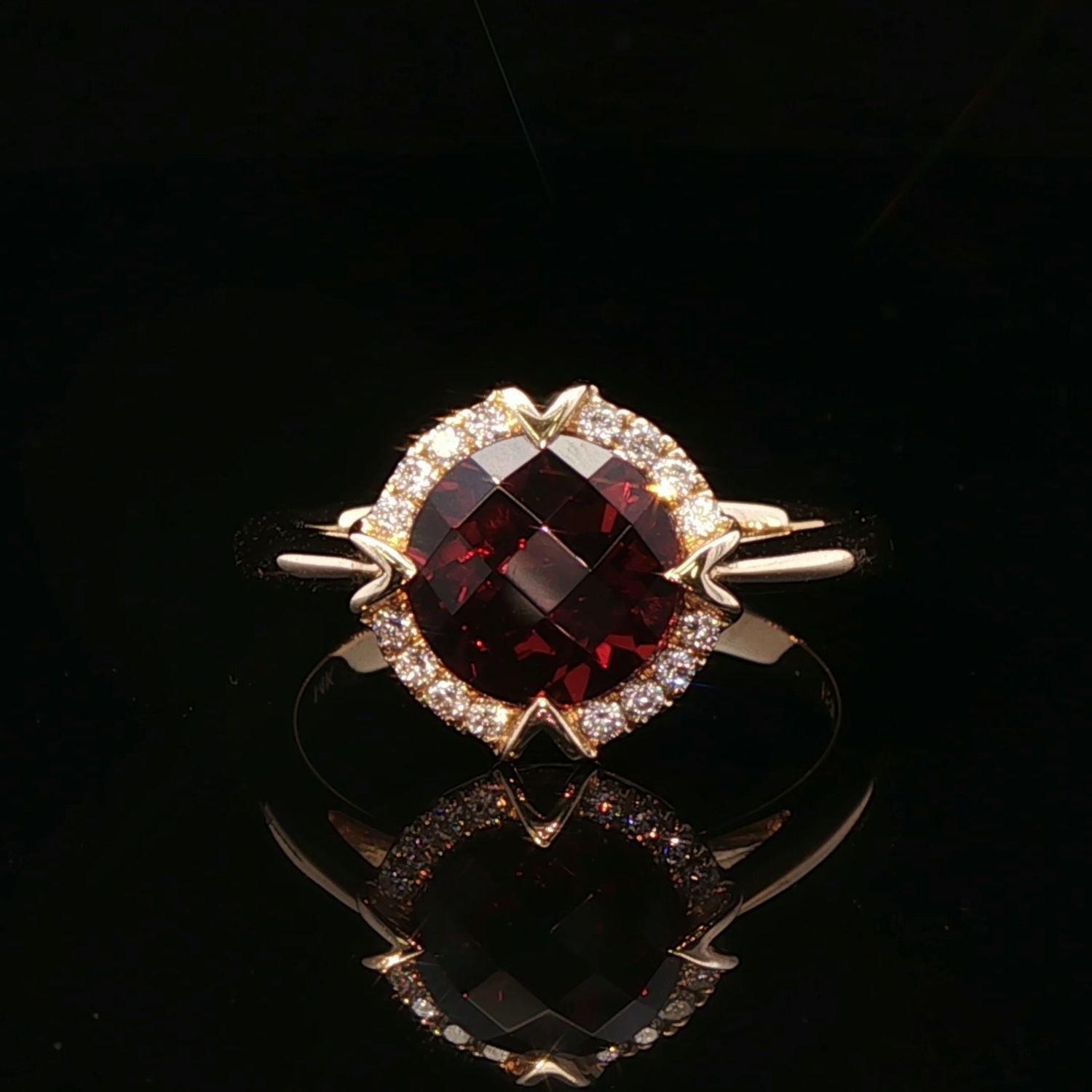 14K Yellow Gold Garnet Diamond Halo Ring