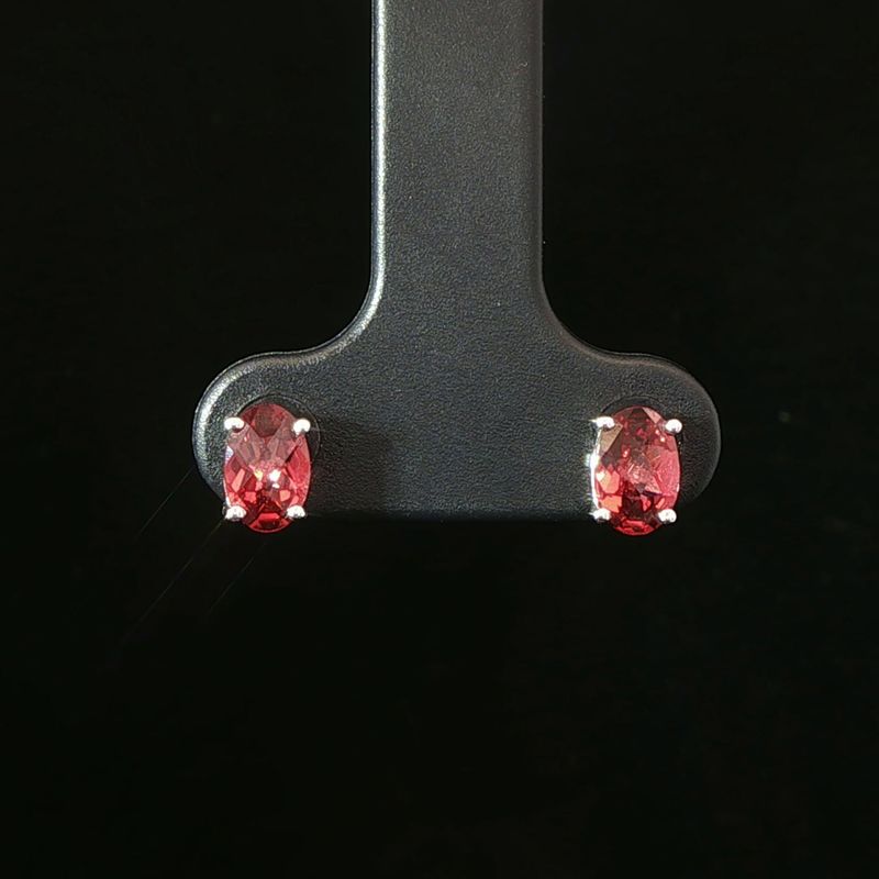 14K White Gold Oval Garnet Stud Earrings