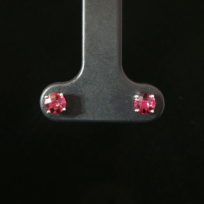 14K White Gold Round Rhodolite Garnet Stud Earrings