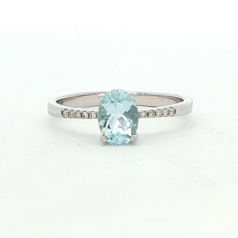 14K White Gold Aquamarine and Diamond Ring