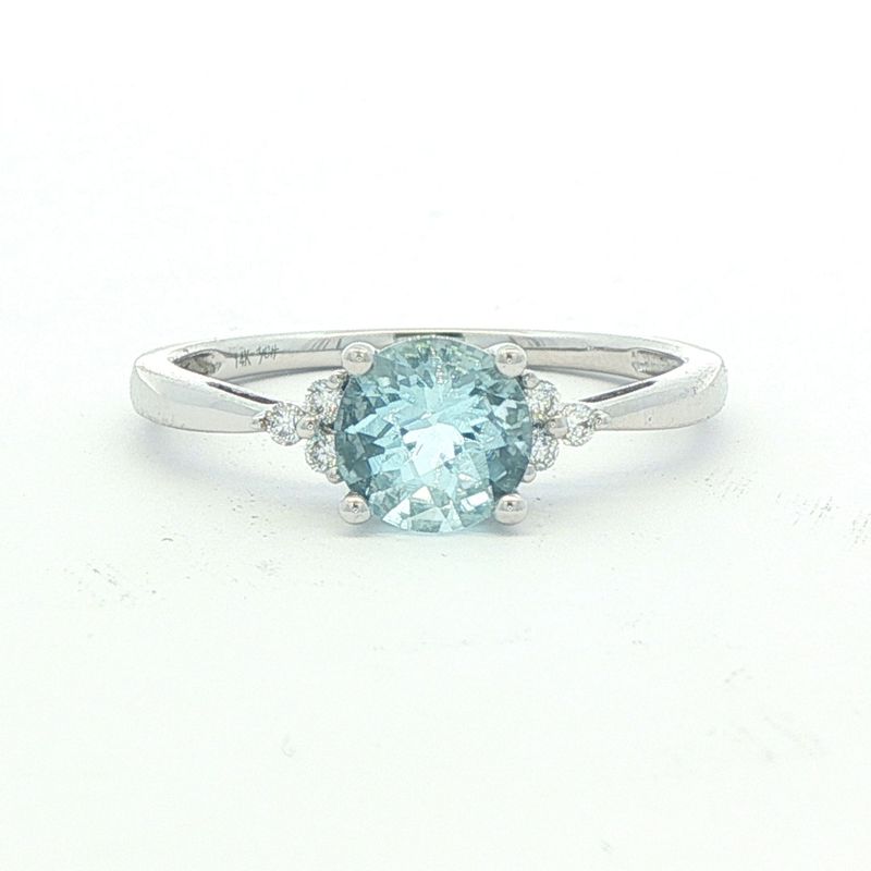 14K White Gold Aquamarine and Diamond Ring