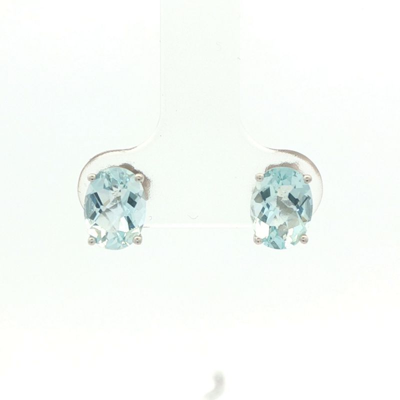 14K White Gold Oval Aquamarine Stud Earrings