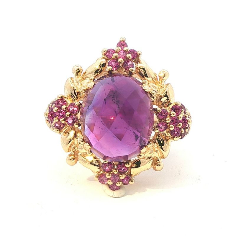 14K Yellow Gold Faceted Cabochon  Amethyst Ring