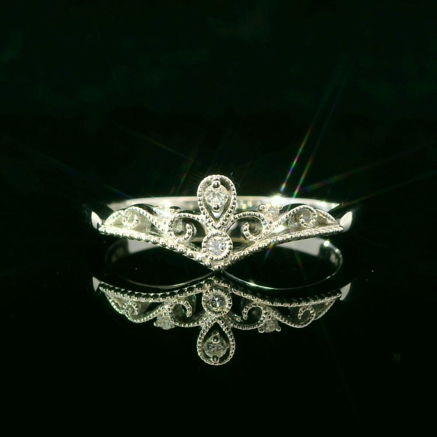 14K White Gold Diamond Tiara Ring