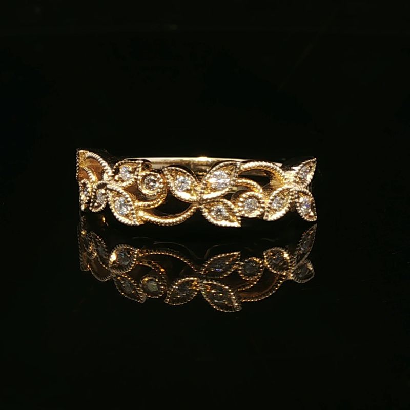 14K Yellow Gold Diamond Floral Ring