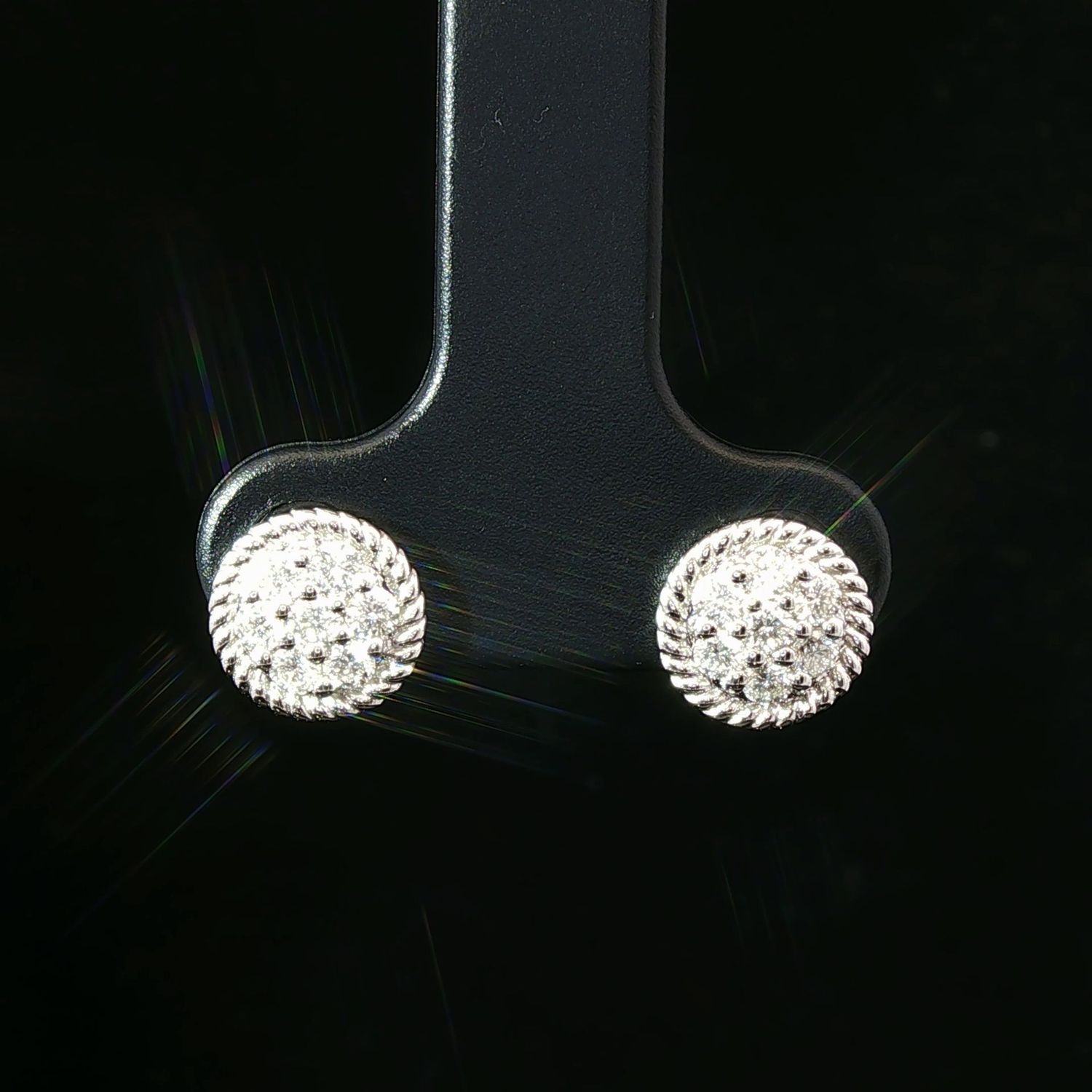 14K White Gold 0.35 cttw Natural Diamond Cluster Earrings