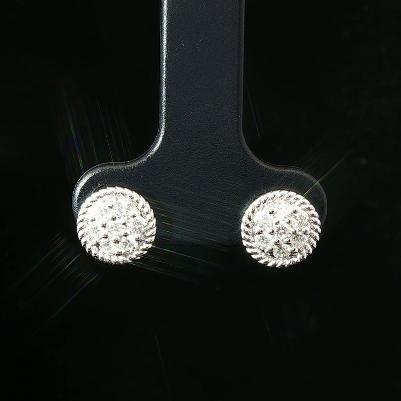 14K White Gold 0.35 cttw Natural Diamond Cluster Earrings