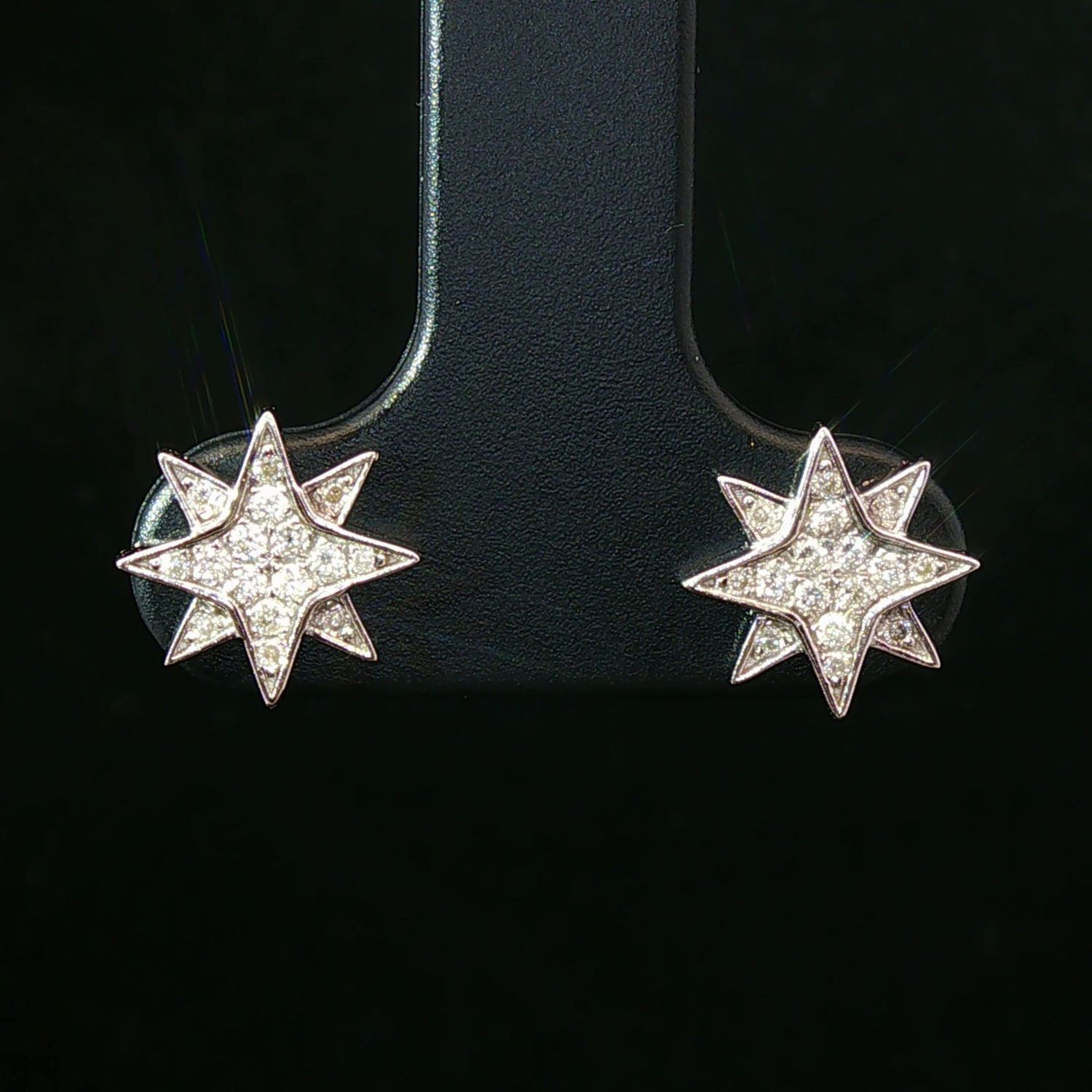14K White Gold Celestial Natural Diamond Star Starburst Stud Earrings