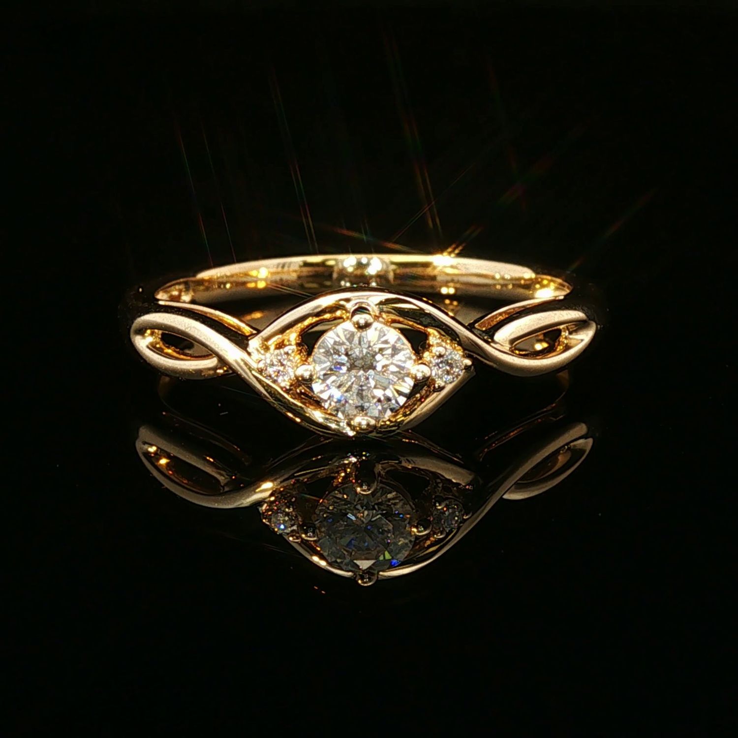 14K Yellow Gold Natural Diamond Open Weave Ring