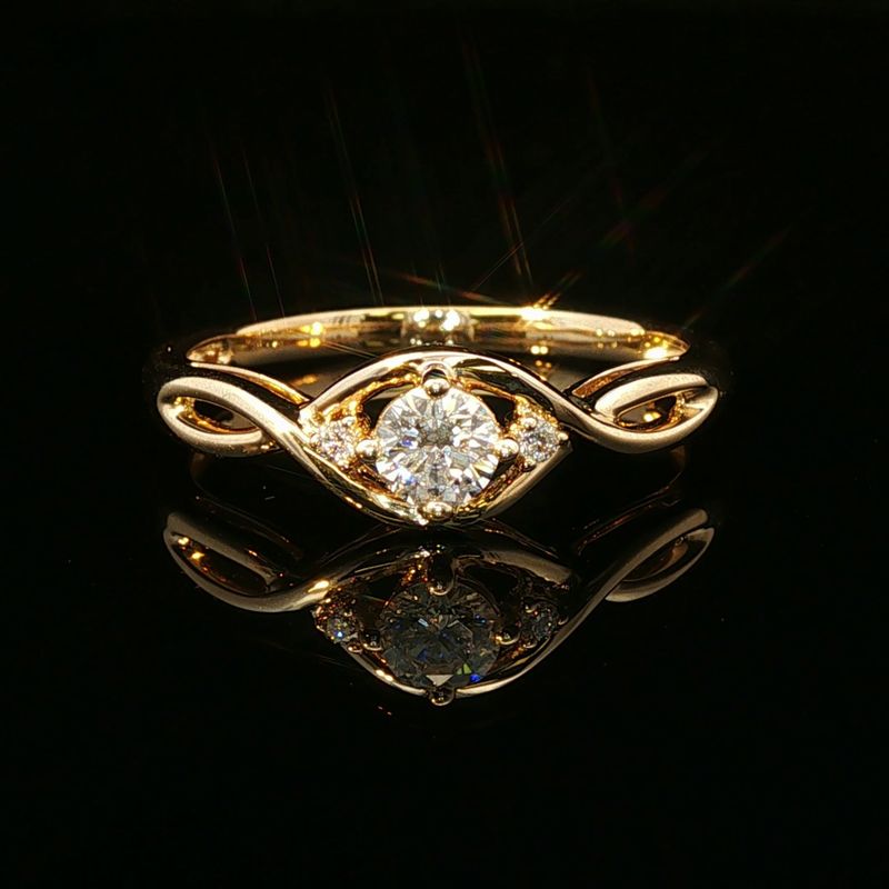 14K Yellow Gold Natural Diamond Open Weave Ring