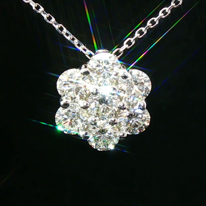 14K White Gold Natural Diamond Cluster Pendant Necklace