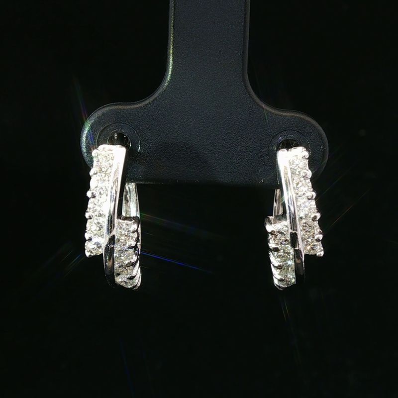 14K White Gold Natural Diamond Huggie Hoops