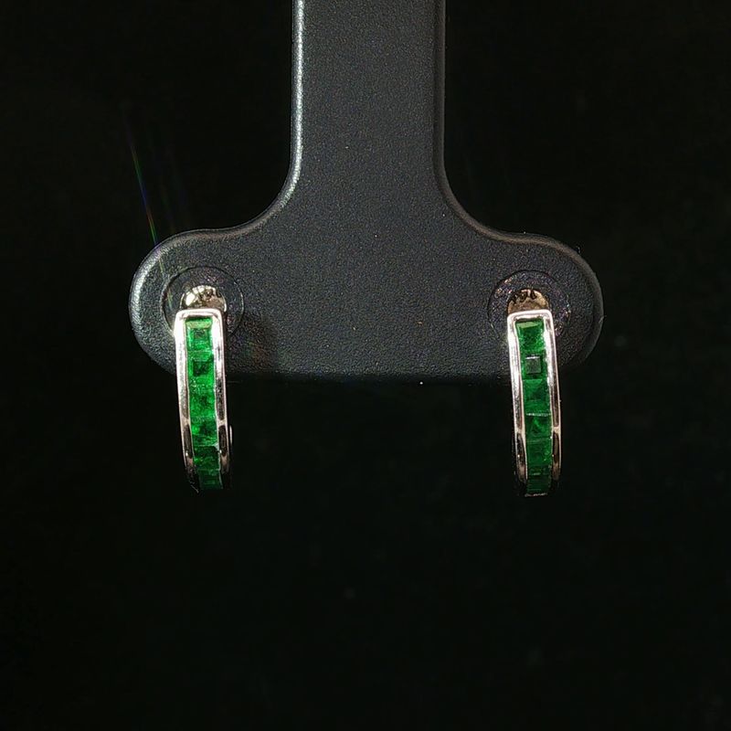 14K White Gold Emerald J Hoop Earrings
