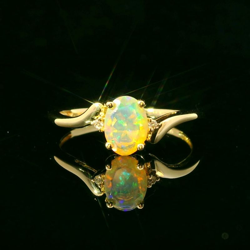 14K Yellow Gold Ethiopian Opal Diamond Accented Ring