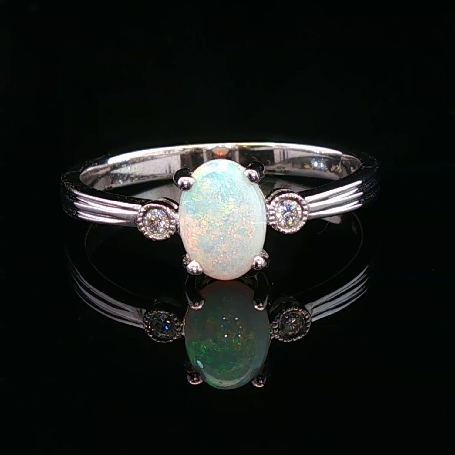 14K White Gold White Opal Diamond Accented Ring 14K White Gold White Opal Diamond Accented Ring