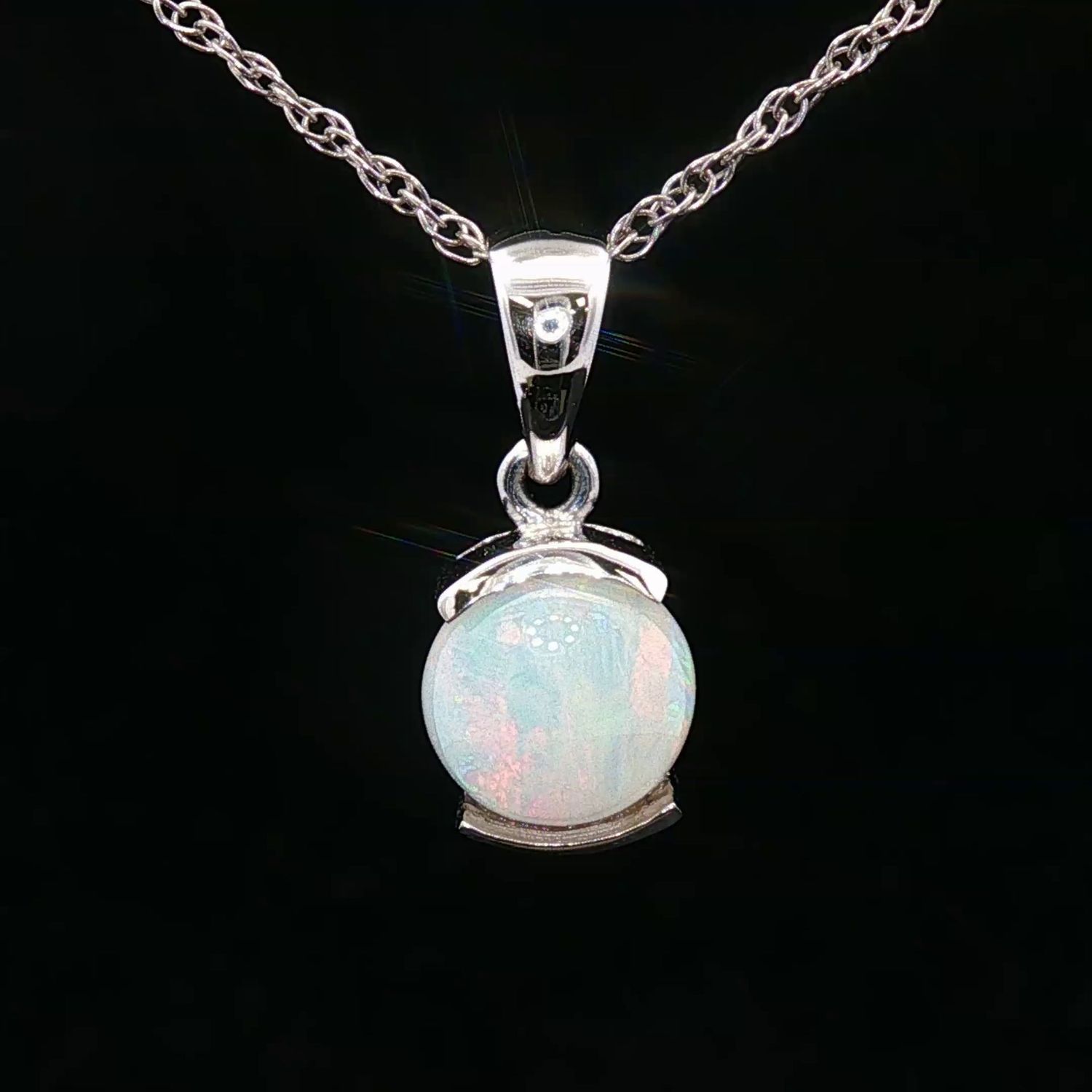 14K White Gold Round White Opal Pendant 14K White Gold Round White Opal Pendant