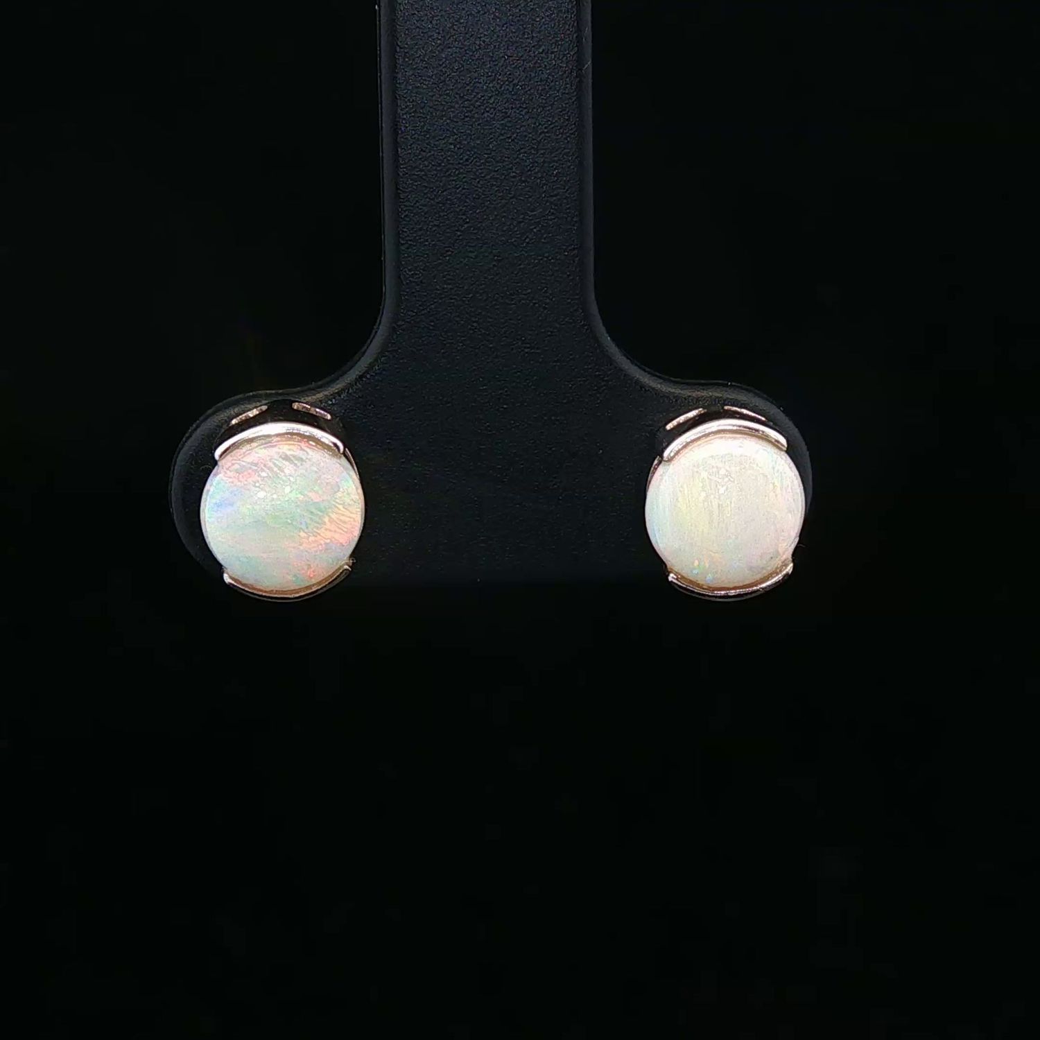 14K White Gold White Opal Half Bezel Earrings 14K White Gold White Opal Half Bezel Earrings