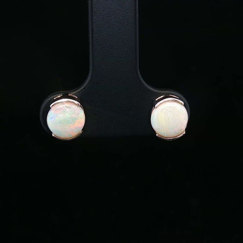 14K White Gold White Opal Half Bezel Earrings